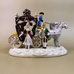 Vintage Porcelain Horse-Drawn Carriage Figurine | Romantic Rococo | Hand-Painted